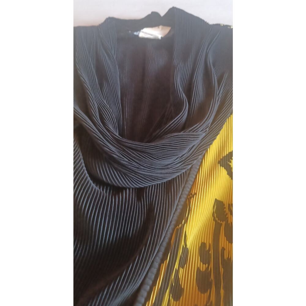 VTG Virginie Paris Pleated Blouse Yellow Black Art Deco Made in France Size XL - Picture 6 of 7